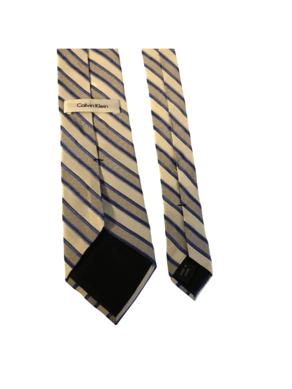 Calvin Klein Silk Tie Blue Gray Striped Mens Necktie Accessory Office Work Gift